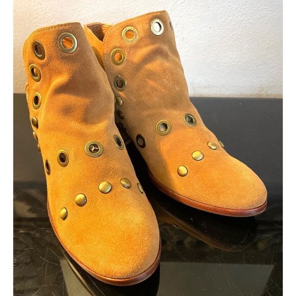 Sam Edelman Pedra Women's Grommet Detail Booties Suede Ankle Boots Brown SZ 7.5 - Picture 2 of 11